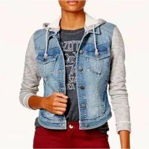 Tinsel Town M denim jacket, sweatshirt sleeves, detachable hood